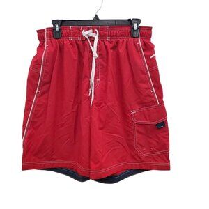 Speedo Men's Red Contrast Stitch Cargo Pocket 9" Swim Trunks Board Shorts Size M